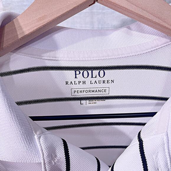POLO RALPH LAUREN Performance Golf Polo Shirt White Black Striped Mens Large - Picture 5 of 6